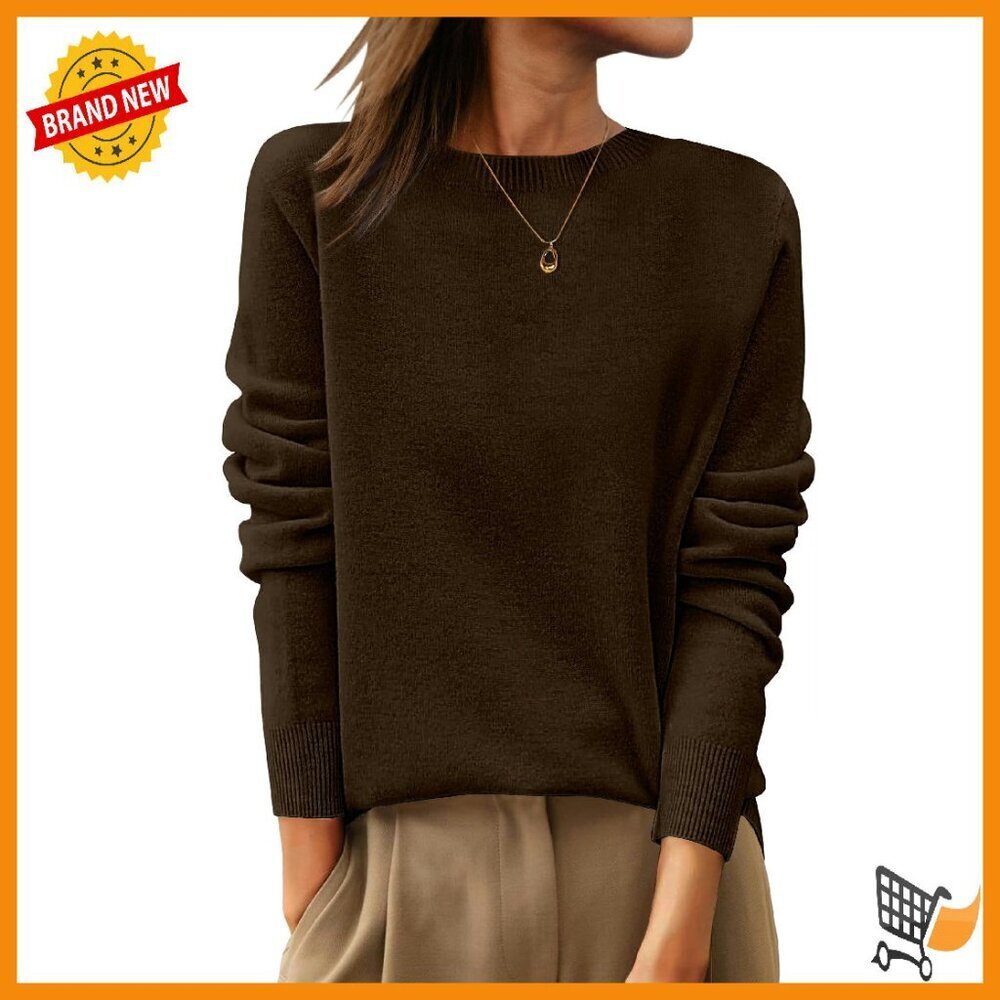 100% Wool Crewneck Sweater Long Sleeve Work Casual Basic Top